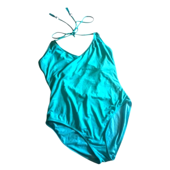 No Boundaries Turquoise Blue Lurex Knit One Piece Swimsuit - Picture 4 of 9
